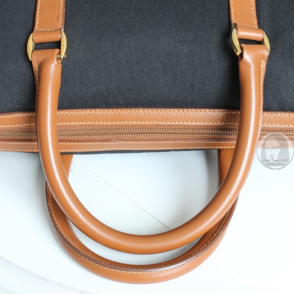 Mark Cross Satchel Handbag Black Twill Canvas & Saddle Leather Trim Vintage - Picture 9 of 13